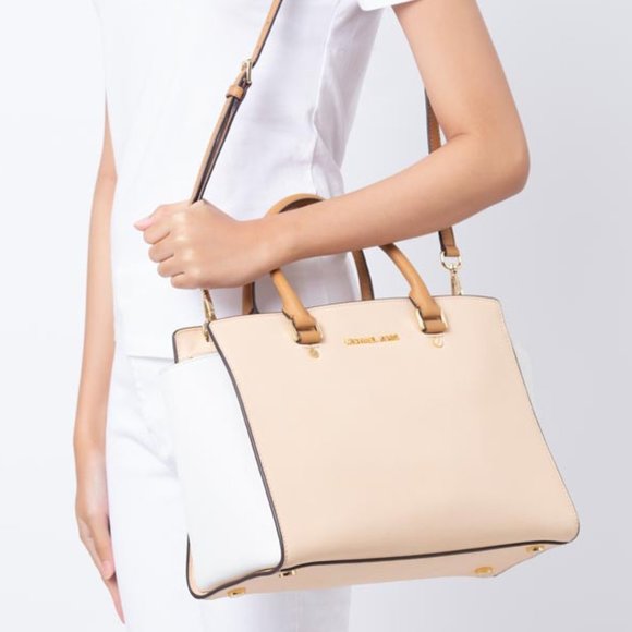MICHAEL Michael Kors Handbags - Michael Kors Selma Large Satchel Cream PeanutWhite